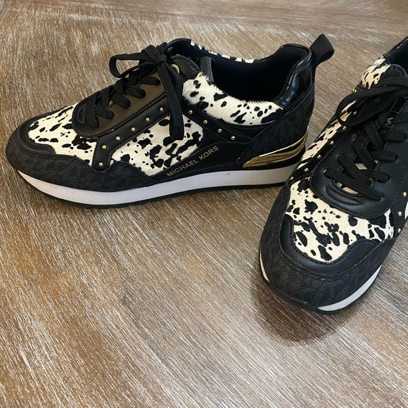 Michael‎ Kors Black Gold Animal Print Patterned Sneakers Size 7.5 - Picture 4 of 8
